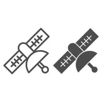 Satellite line and solid icon. Civilian or army earth observation object on Stock Illustration