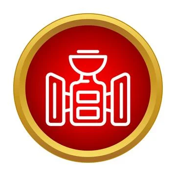 Satellite line art icon inside a red circle with a golden border Illustrazione stock