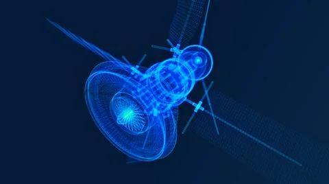 Satellite from lines and triangles, connecting network point on a blue Illustrazione stock