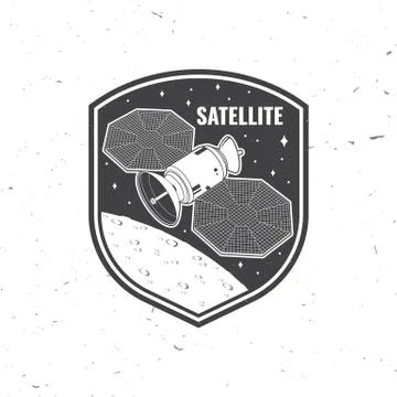 Satellite logo, badge, patch. Vector. Concept for shirt, print, stamp, overlay Illustrazione stock
