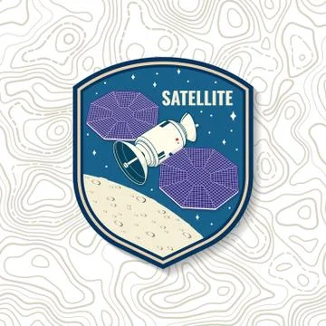 Satellite logo, badge, patch. Vector. Concept for shirt, print, stamp, overlay Illustrazione stock