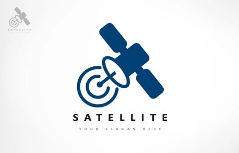 Satellite logo vector design. Reception and transmission of radio signals. Stock Illustration