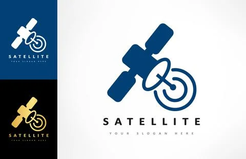 Satellite logo vector design. Reception and transmission of radio signals. Stock Illustration