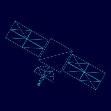Satellite low poly triangulation triangulated polygonal electric cyan blue vi Stock Illustration