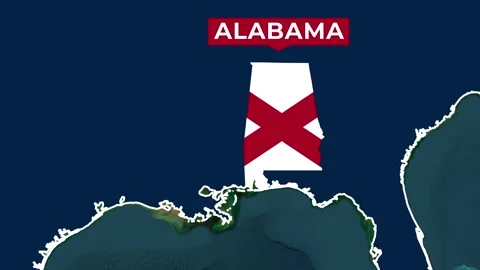 Satellite map of Alabama, USA blinking territory, animated flag and name tag. Stock Footage 344863908