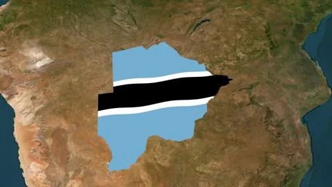 Satellite map animation of Botswana, clouds, waving flag, gradient border Stock Footage 346175385