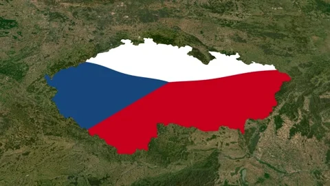 Satellite map animation of Czechia, clouds, waving flag, gradient border Stock Footage 346776085