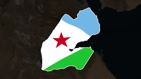 Satellite map animation of Djibouti, clouds, waving flag, white border Stock Footage 345657090