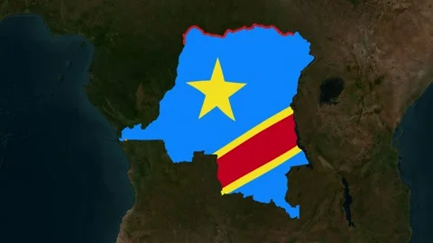 Satellite map animation of DR Congo, clouds, waving flag, gradient border Stock Footage 345745747