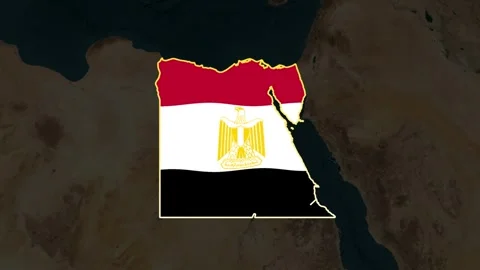Satellite map animation of Egypt, clouds, waving flag, gradient border Stock Footage 345641552