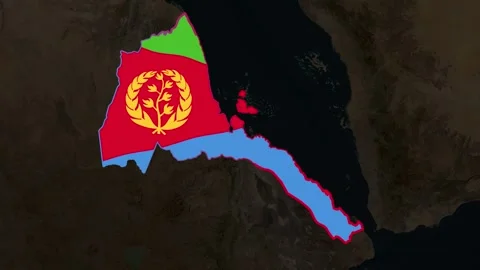 Satellite map animation of Eritrea, clouds, waving flag, gradient border Stock Footage 345664600