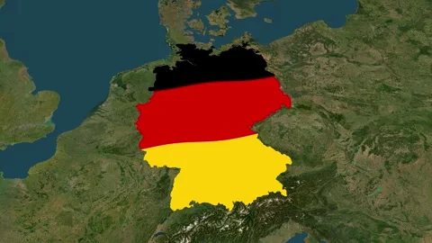 Satellite map animation of Germany, clouds, waving flag, gradient border Stock Footage 346776090
