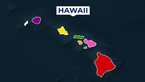Satellite map animation of Hawaii, USA. Blinking territory, state colors, name Stock Footage 345361553