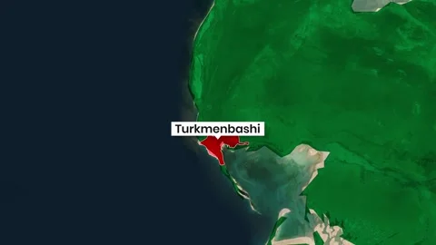 Satellite map animation highlighting the city of Turkmenbashi in Turkmenistan Stock Footage 343920590