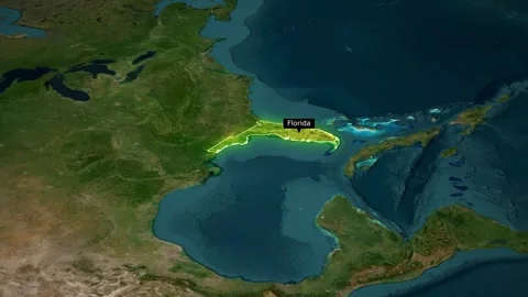 Satellite map animation highlighting Florida with glowing outline Stock Footage 327633754
