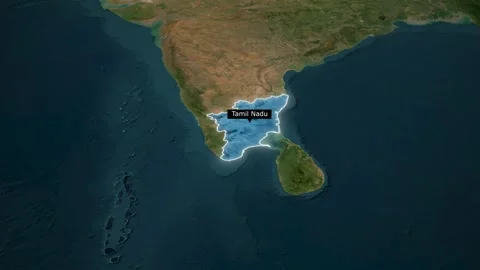 Satellite map animation highlighting state of Tamil Nadu in India with blue.. Stock Footage 329102506