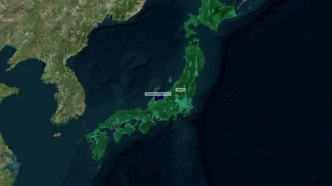 Satellite map animation highlighting toyama prefecture in japan an aerial view Stock Footage 345717672