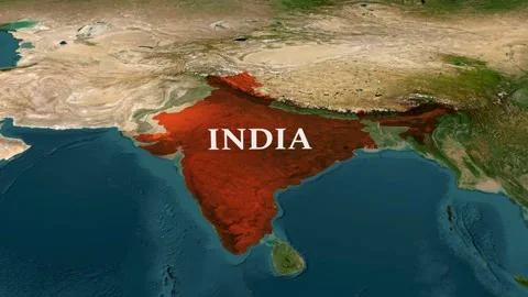 Satellite map animation of India. Clouds, orange ink shape as country territory. Stock Footage 344438489