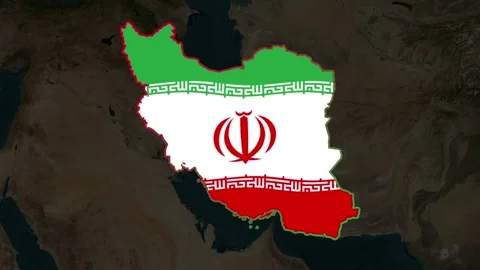 Satellite map animation of Iran. Clouds, waving flag, gradient border Stock Footage 345713147