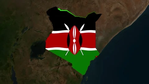 Satellite map animation of Kenya, clouds, waving flag, gradient border Stock Footage 345726764