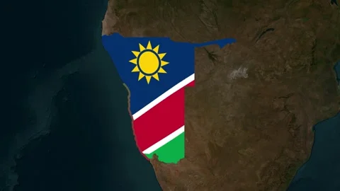 Satellite map animation of Namibia, clouds, waving flag, gradient border Stock Footage 345746303
