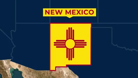 Satellite map animation of New Mexico, USA. Blinking territory, state flag, name Stock Footage 345364432