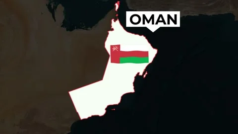 Satellite map animation of Oman, clouds, waving flag, red border Stock Footage 345638907