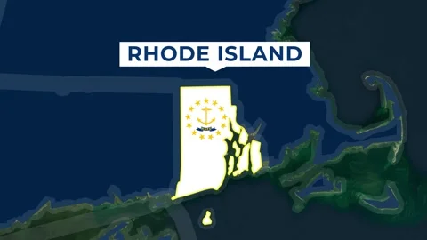 Satellite map animation of Rhode Island, USA. Territory, state flag, name Stock Footage 345365248