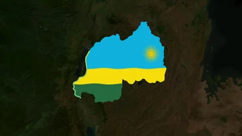 Satellite map animation of Rwanda, clouds, waving flag, gradient border Stock Footage 345739612