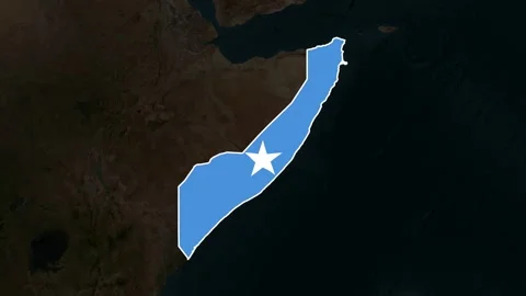 Satellite map animation of Somalia, clouds, waving flag, white border Stock Footage 345737252