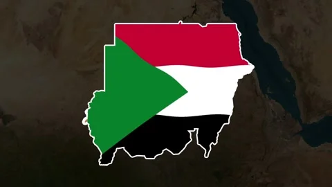 Satellite map animation of Sudan, clouds, waving flag, white border Stock Footage 345653379