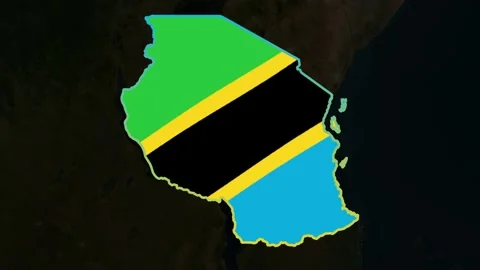Satellite map animation of Tanzania, clouds, waving flag, gradient border Stock Footage 345735212