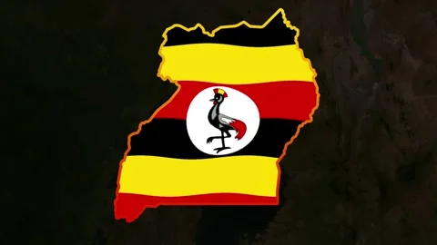Satellite map animation of Uganda, clouds, waving flag, gradient border Stock Footage 345731356