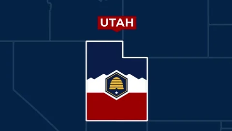 Satellite map animation of Utah, USA. Blinking territory, state flag, name Stock Footage 345365273