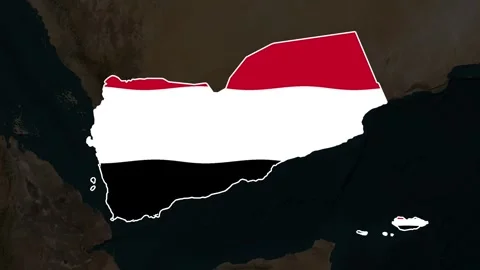 Satellite map animation of Yemen, clouds, waving flag, white border Stock Footage 345642704