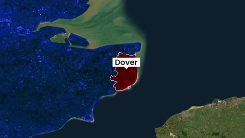 Satellite map animation zooming into Dover district in England video Stock Footage 346822307