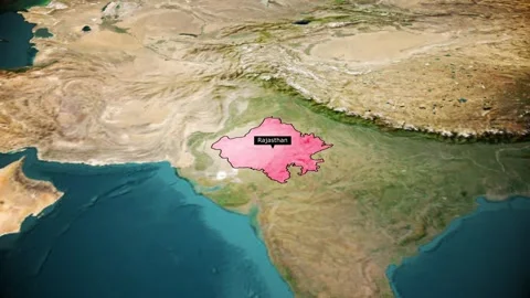 Satellite map animation zooming into highlighted Rajasthan state Stock Footage 327574773