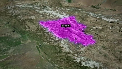 Satellite map animation zooming into highlighted Ladakh region Stock Footage 327576599