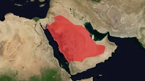 Satellite Map Animation Zooming Into Saudi Arabia Stockbeeldmateriaal 340109624