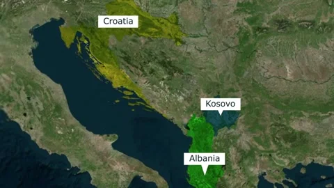 Satellite map of balkan peninsula highlighting croatia kosovo and albania 库存影片 345992299