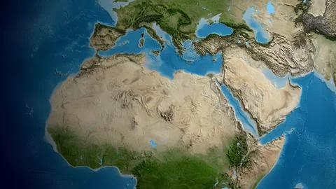 Satellite map centered on Libya neighborhood area Stock Illustration