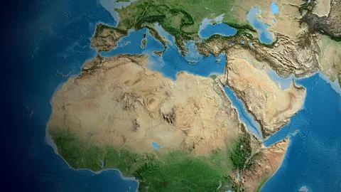 Satellite map centered on Libya neighborhood area Stock Illustration