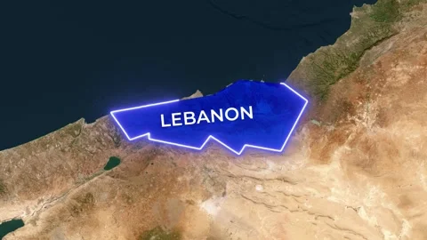 Satellite Map Highlight of Lebanon in the Middle East with National Flag Marker Video stock 342723094