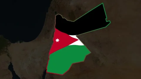 Satellite map of Jordan, clouds, waving flag of the country, gradient border Stock Footage 345635445