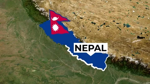 Satellite map of Nepal. Clouds, animation of the territory, name, border. Stock Footage 344840742
