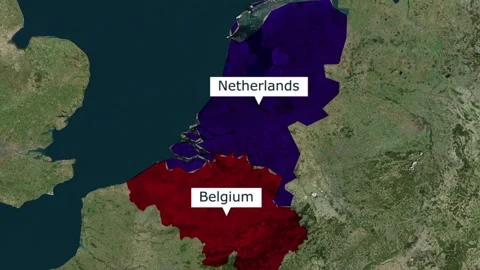 Satellite map view highlighting the borders of netherlands and belgium in europe Stock Footage 345571939