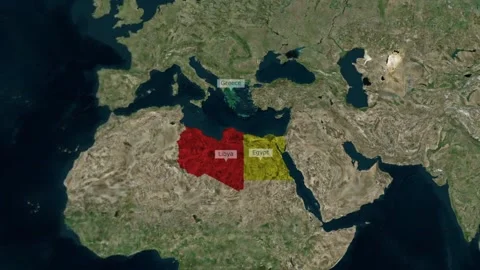 Satellite map view highlighting greece libya and egypt on a world globe 库存影片 345992089