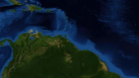 Satellite Map Zoom Animation to Puerto La Cruz Venezuela with Location Pin Stock Footage 335908924
