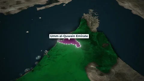 Satellite Map Zoom Animation of Umm al-Quwain Emirate in UAE Stock Footage 347529579