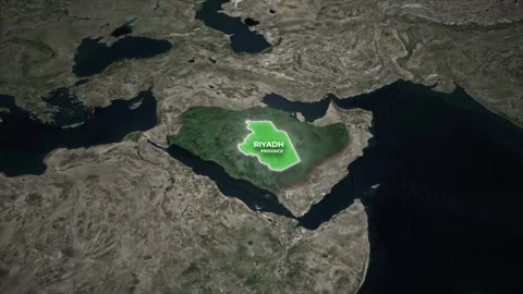 Satellite Map Zoom Highlight on Riyadh Province on Saudi Arabia Stock Footage 337318980